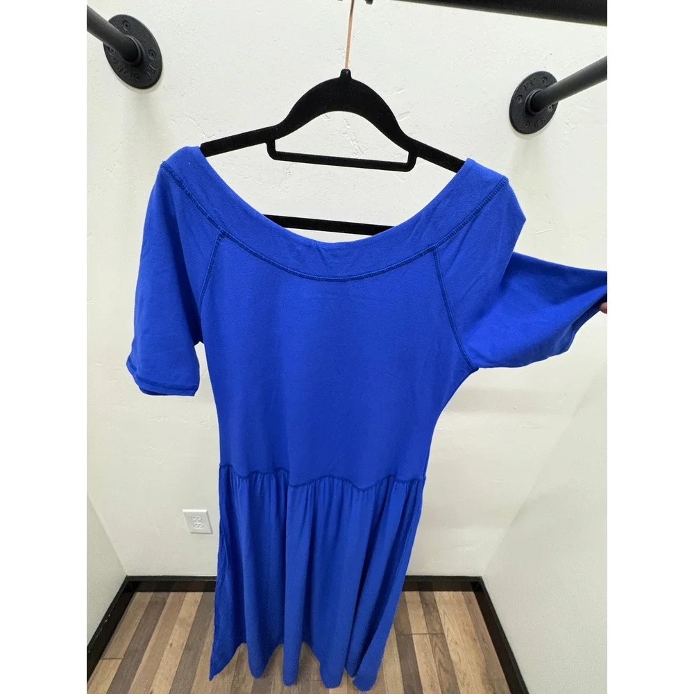 Soft Surroundings Blue Mixed Media Maxi Dress Short Sleeve Modest Medium 2CE50